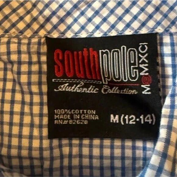 Southpole Casual Shirt Mens Medium Blue White Check Pockets Collared Button Down - Picture 4 of 5
